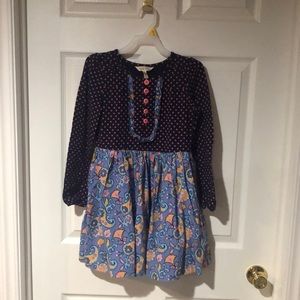 Excellent condition, navy blue with pink polka dots, dress by Matilda Jane.